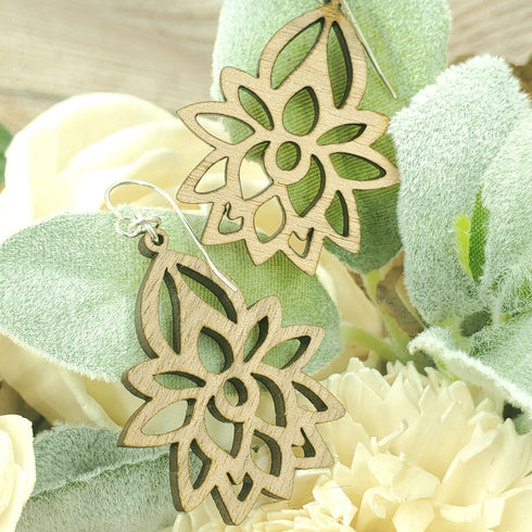 Walnut Filagree Lotus Sterling Earrings